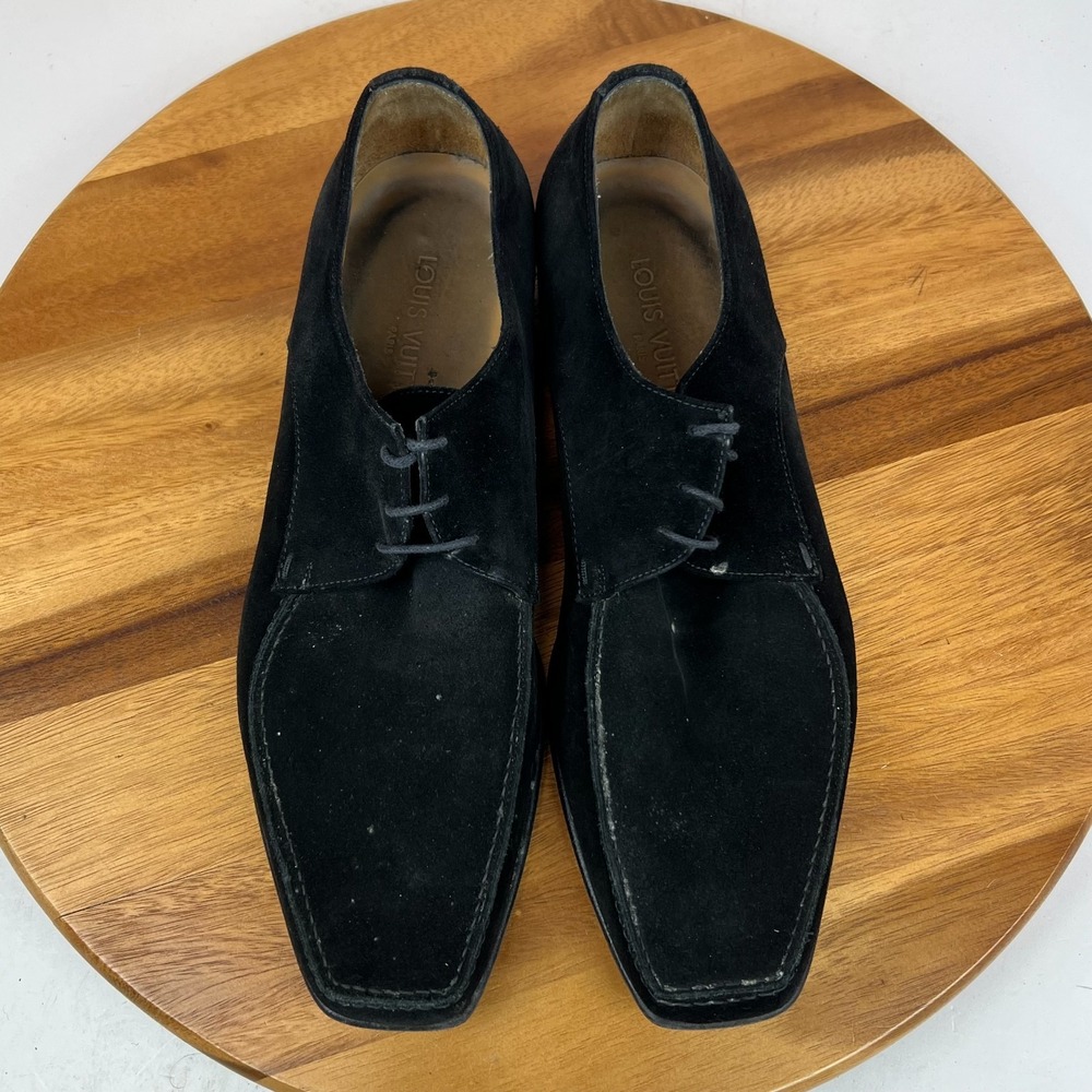 Mens Louis Vuitton Black Suede Square Toe Dress Shoes‎ Derby Oxfords Size UK 9.5 - Picture 9 of 10